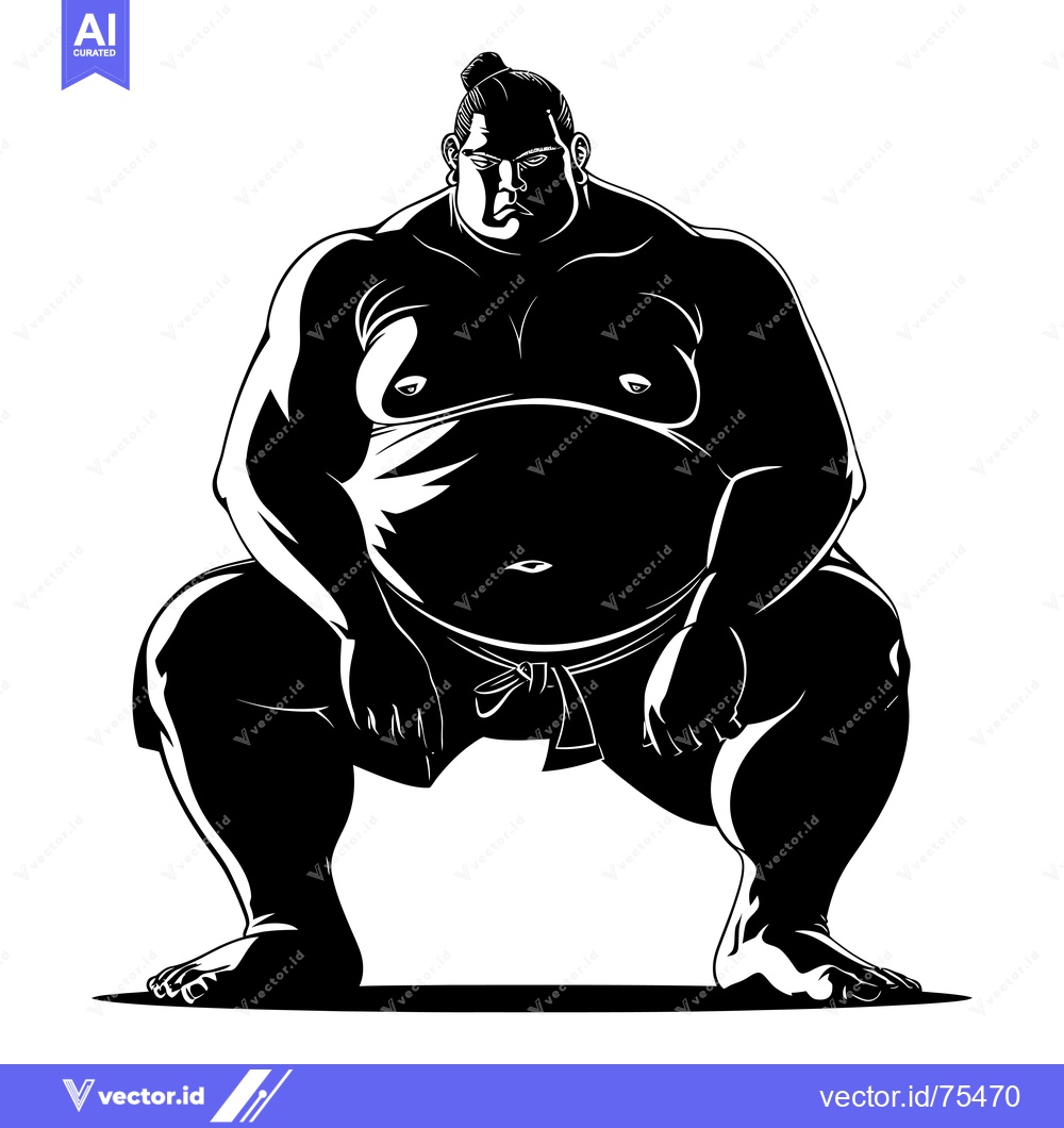 Premium Vector dari Black and White Illustration of a Sumo Wrestler in a Fighting Stance