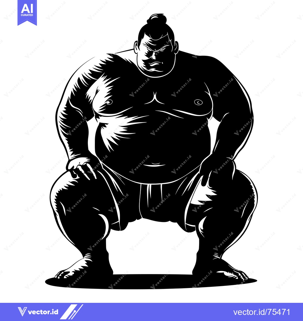 Premium Vector dari Black and White Illustration of a Sumo Wrestler in a Fighting Stance