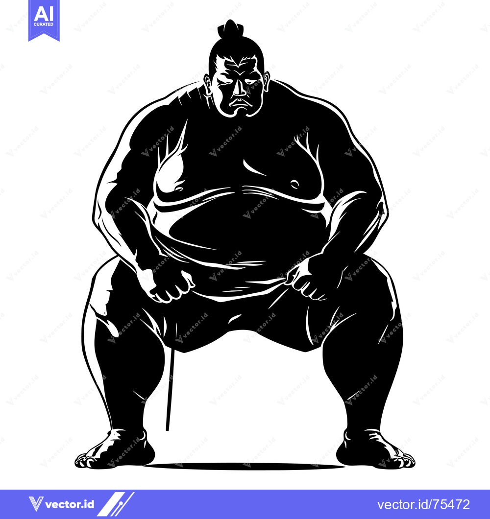 Premium Vector dari Black and White Silhouette of a Sumo Wrestler in a Fighting Stance