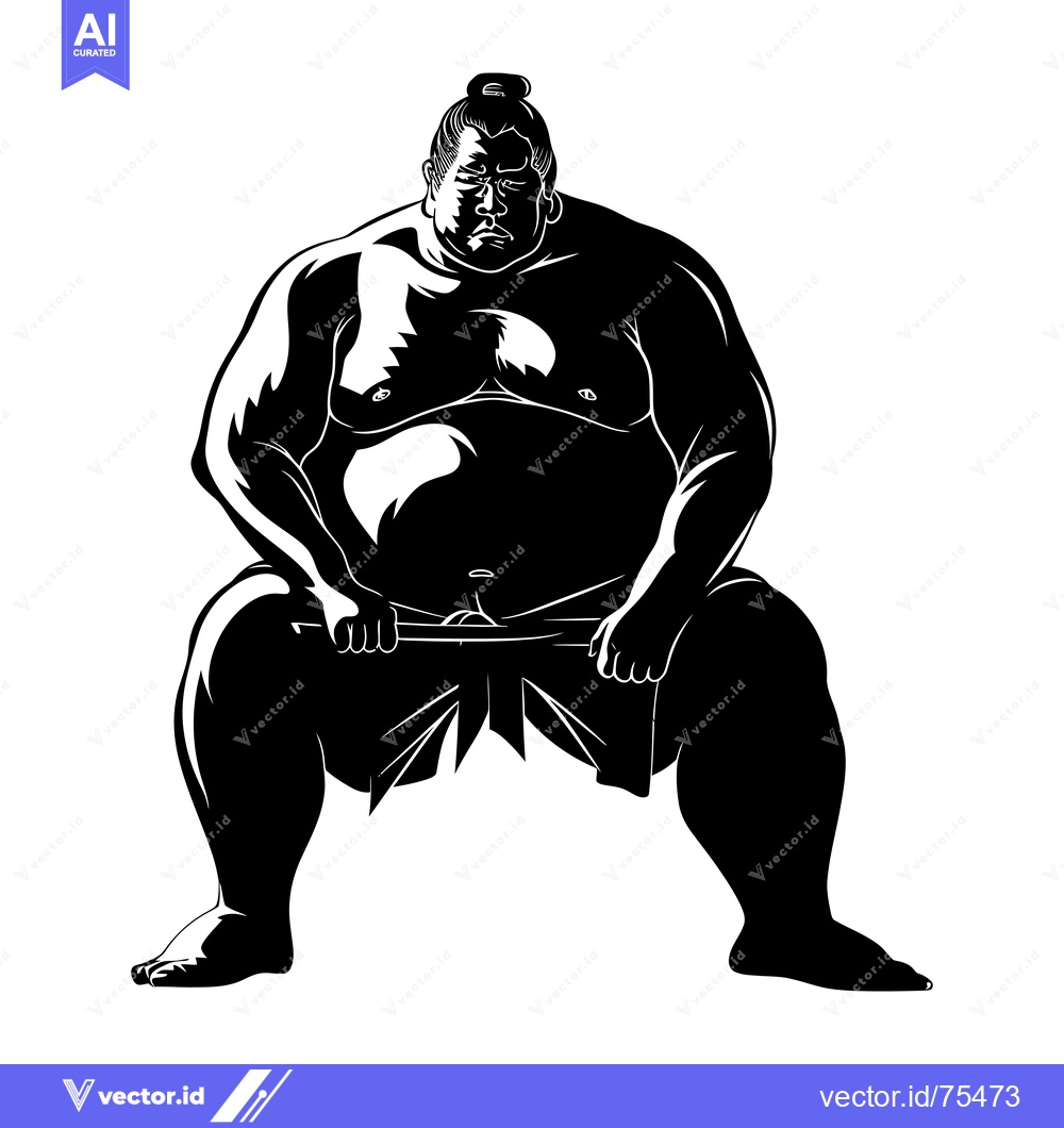 Premium Vector of Black and White Silhouette of a Sumo Wrestler in a Fighting Stance