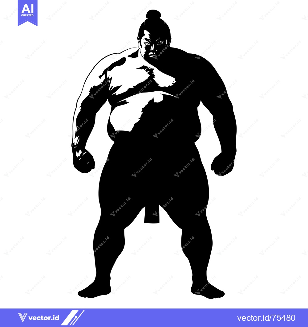Premium Vector of Silhouette of a Powerful Sumo Wrestler with a Serious Expression