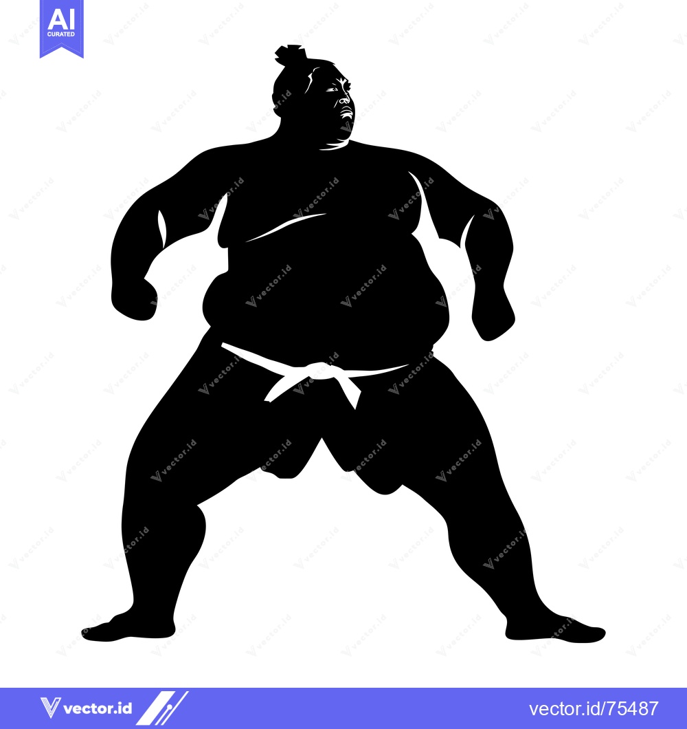 Premium Vector of Black and White Silhouette of a Sumo Wrestler in a Fighting Stance