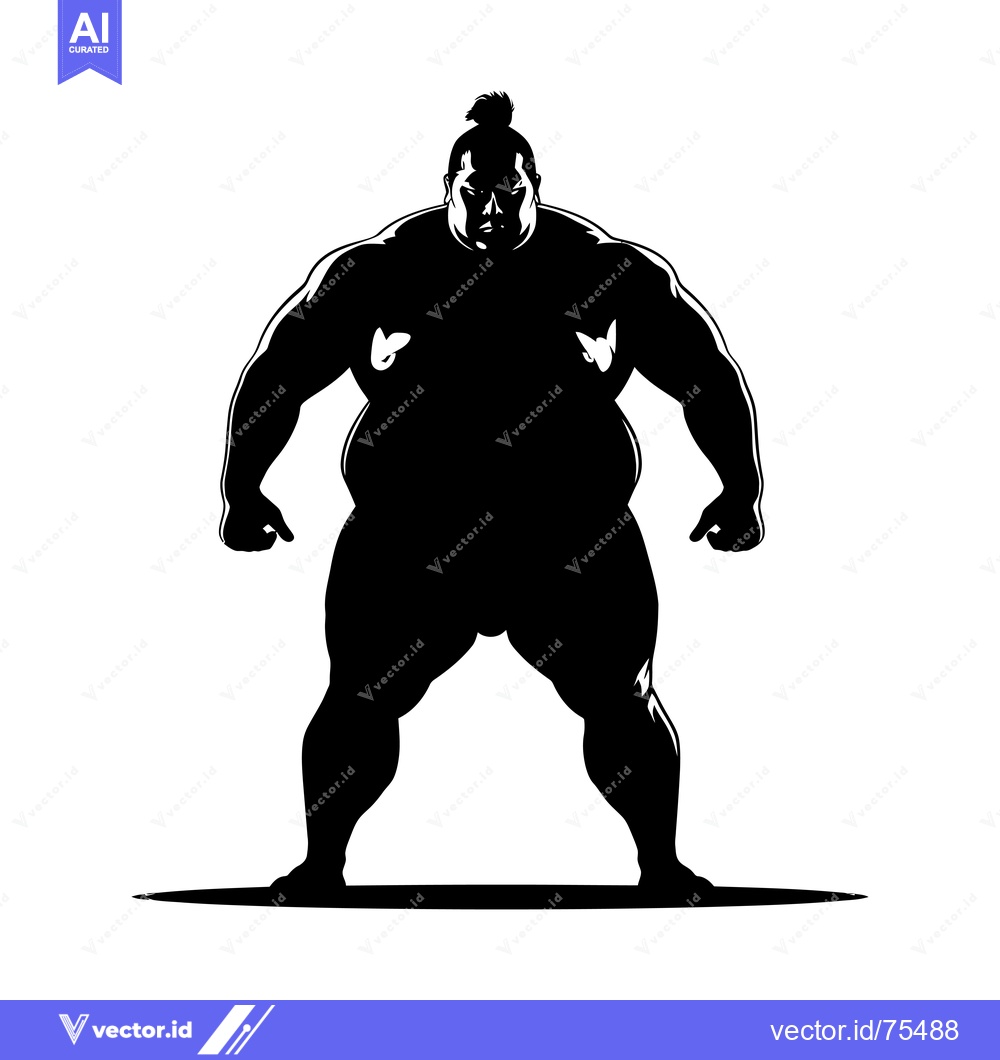 Premium Vector of Black and White Silhouette of a Sumo Wrestler in a Fighting Stance