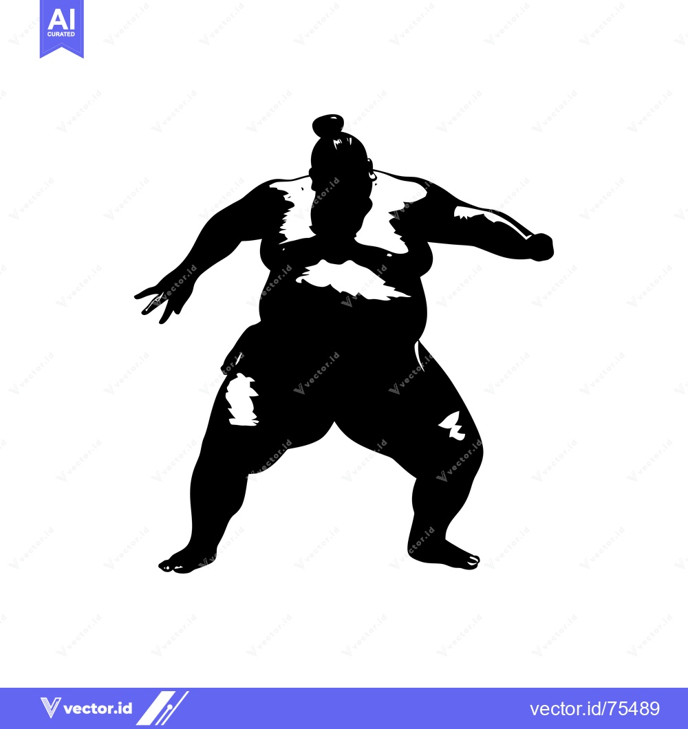 Premium Vector dari Black and White Silhouette of a Sumo Wrestler in a Fighting Stance