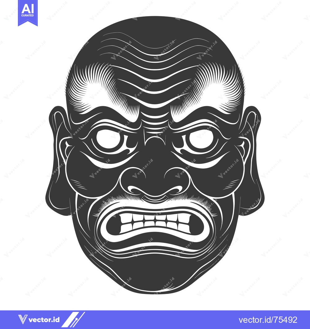 Premium Vector dari Black and White Illustration of a Traditional Japanese Mask with an An