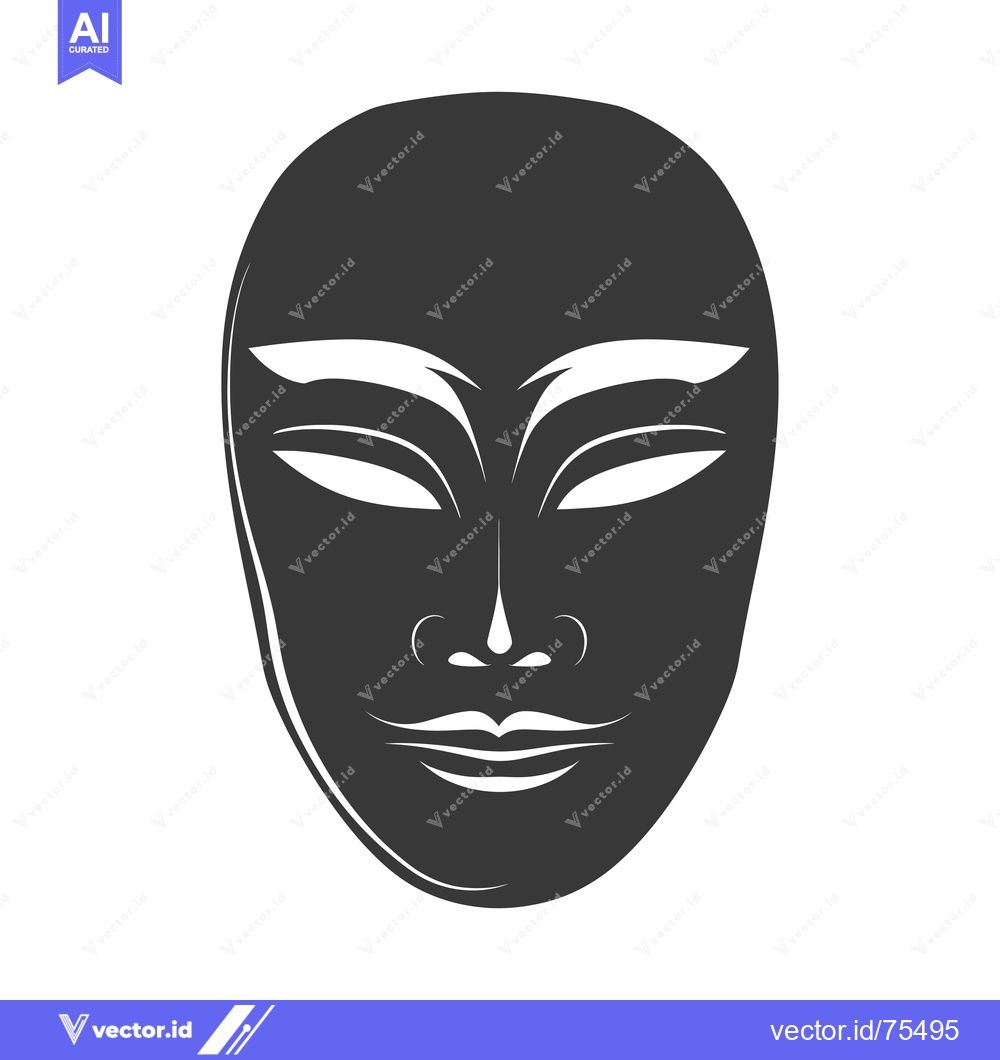 Premium Vector of Black and White Silhouette of a Mask with a Neutral Expression