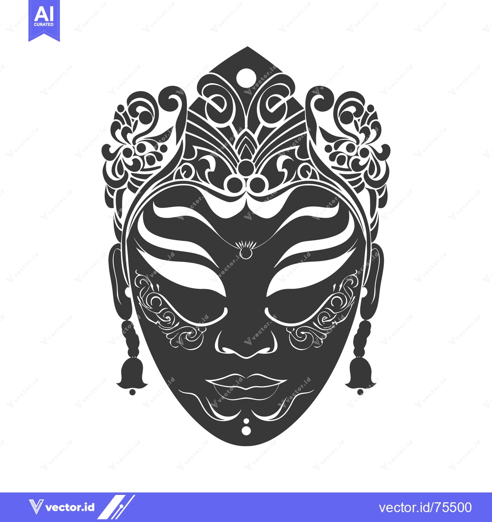 Premium Vector of Ornate Black and White Female Mask with Floral Design