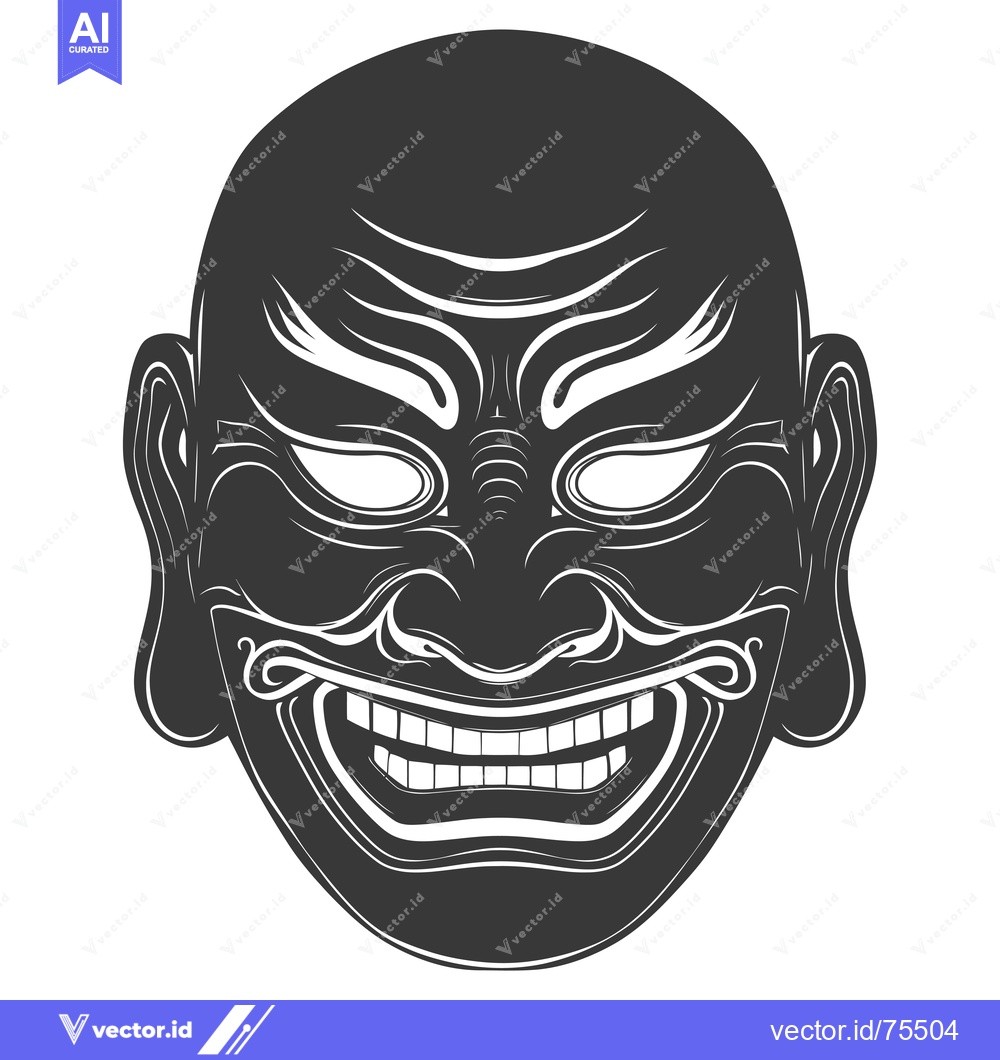 Premium Vector dari A Detailed Illustration of a Traditional Japanese Mask with a Ferociou