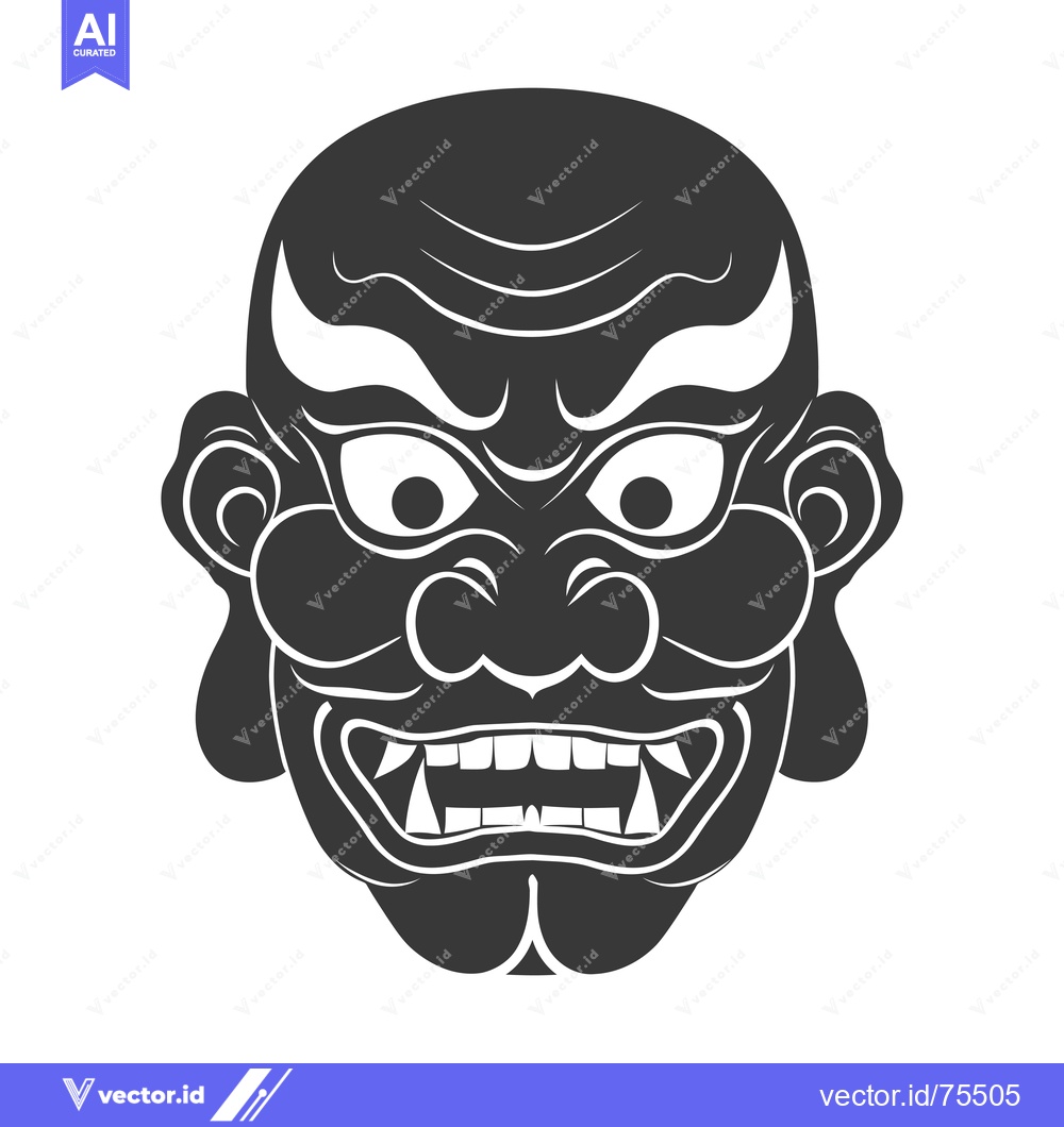 Premium Vector dari Black and White Illustration of a Japanese Oni Mask