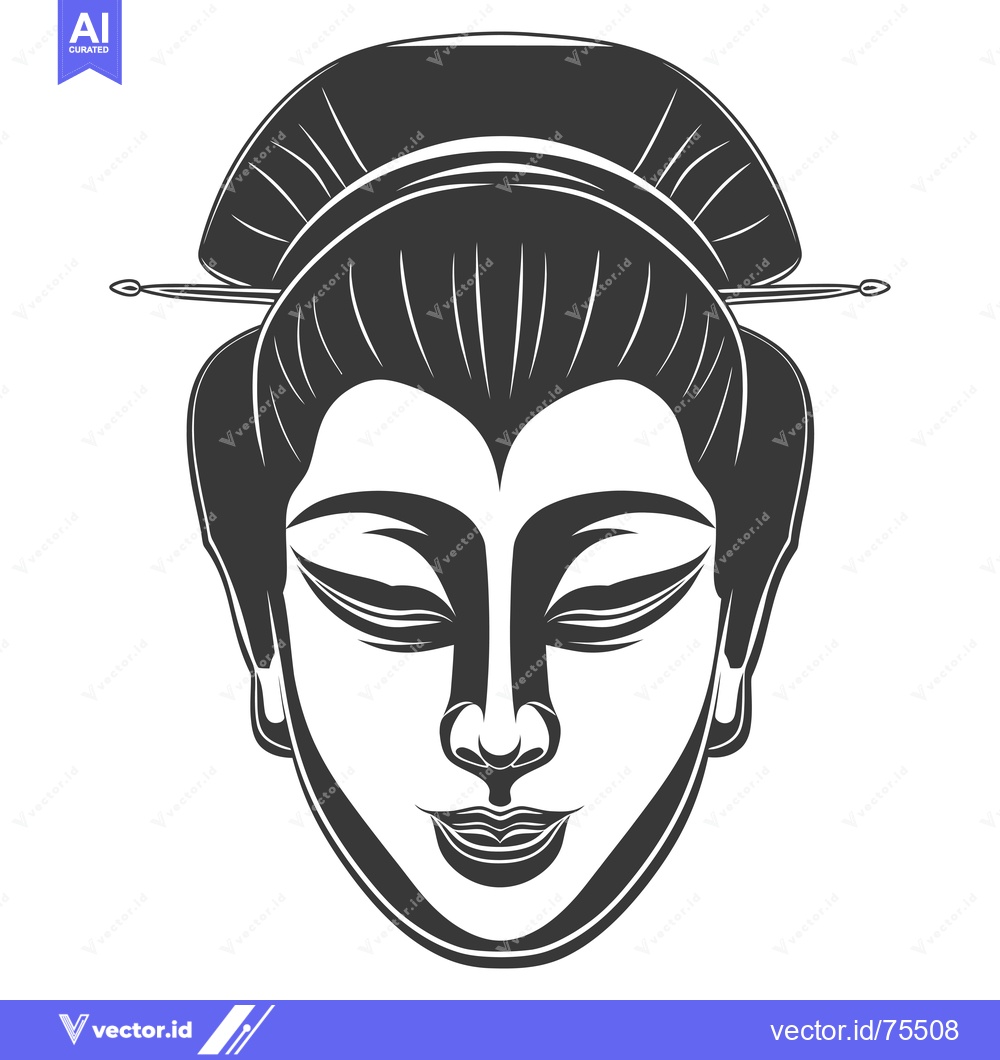 Premium Vector dari Black and White Illustration of a Woman's Face with Closed Eyes and Ha