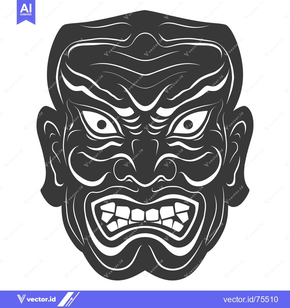 Premium Vector dari Black and White Illustration of a Traditional Japanese Oni Mask
