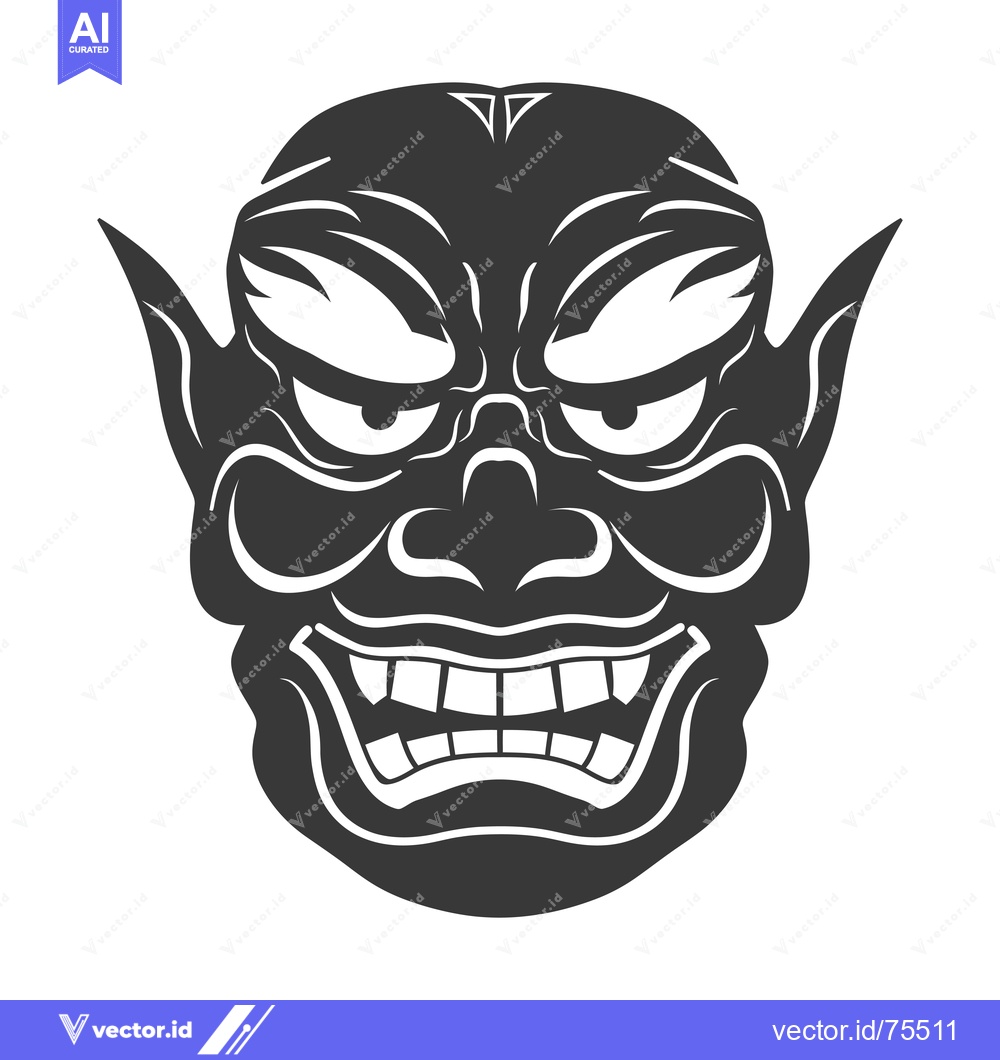Premium Vector dari A Black and White Illustration of a Demon's Face with Sharp Teeth