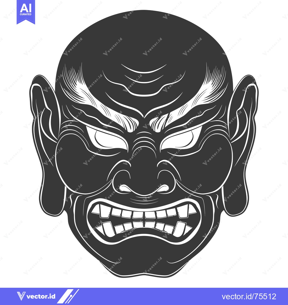 Premium Vector dari A Close-up of a Japanese Oni Mask with Ferocious Expression