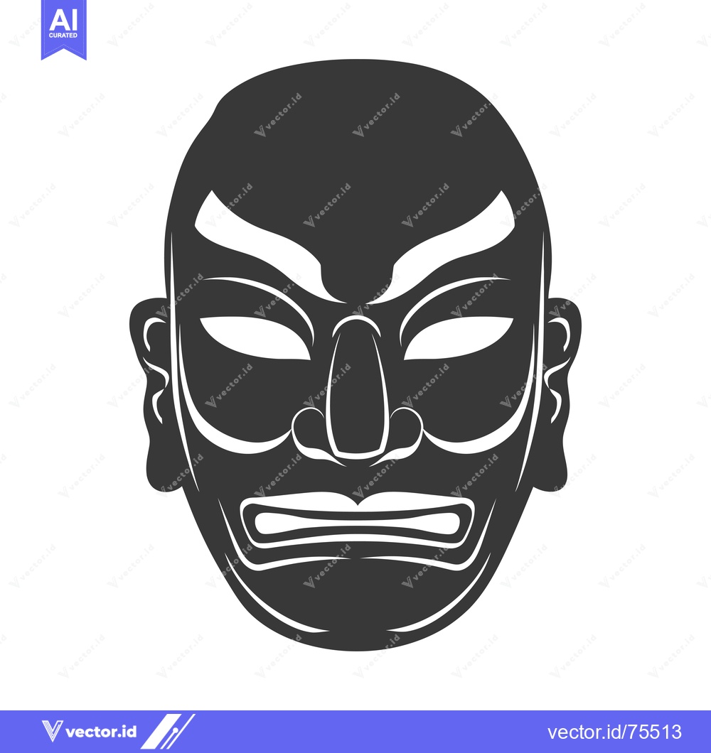 Premium Vector dari A Black and White Illustration of a Japanese Oni Mask