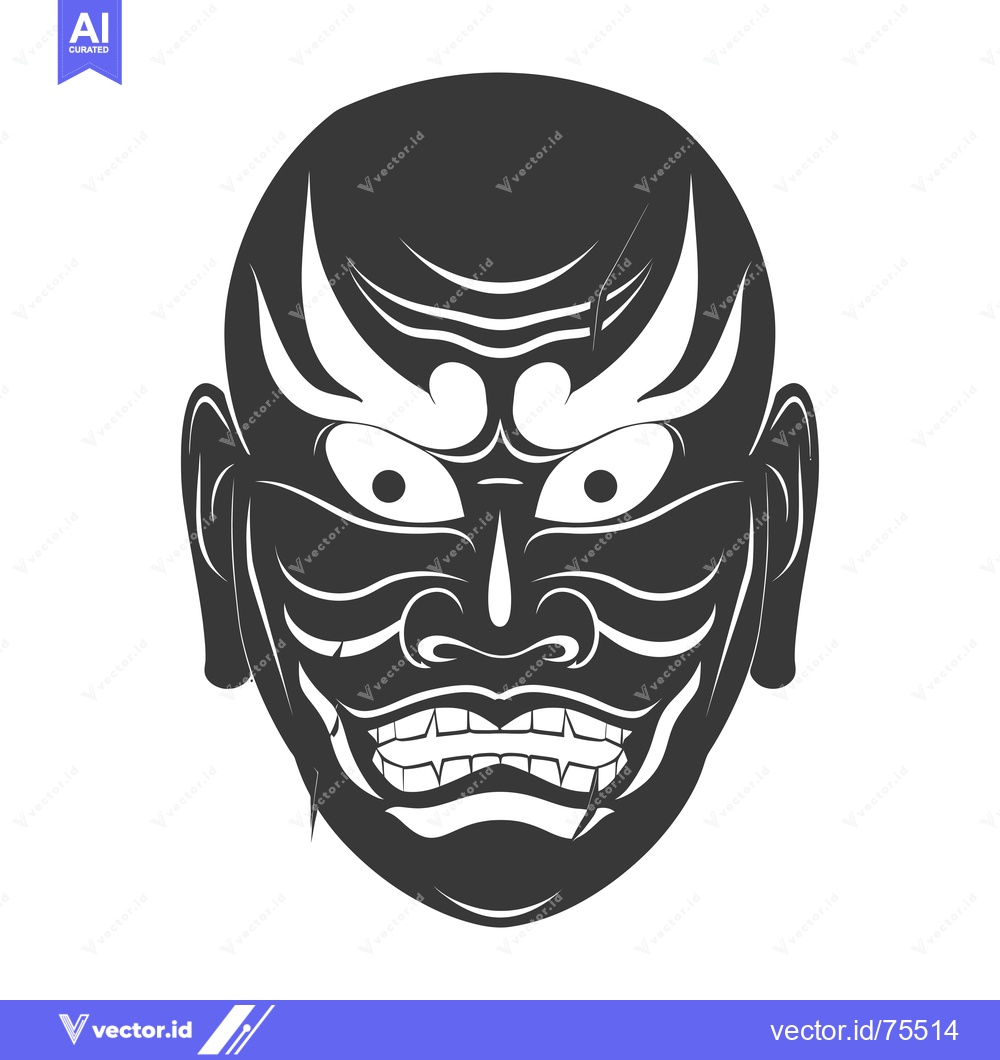 Premium Vector dari Black and White Illustration of a Japanese Demon Mask