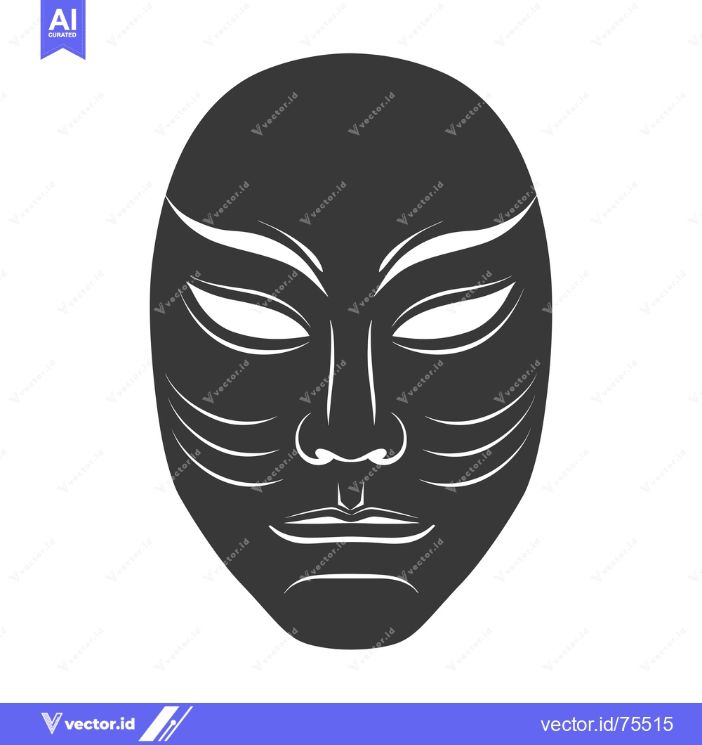 Premium Vector dari Black and White Illustration of a Mask with Detailed Facial Features