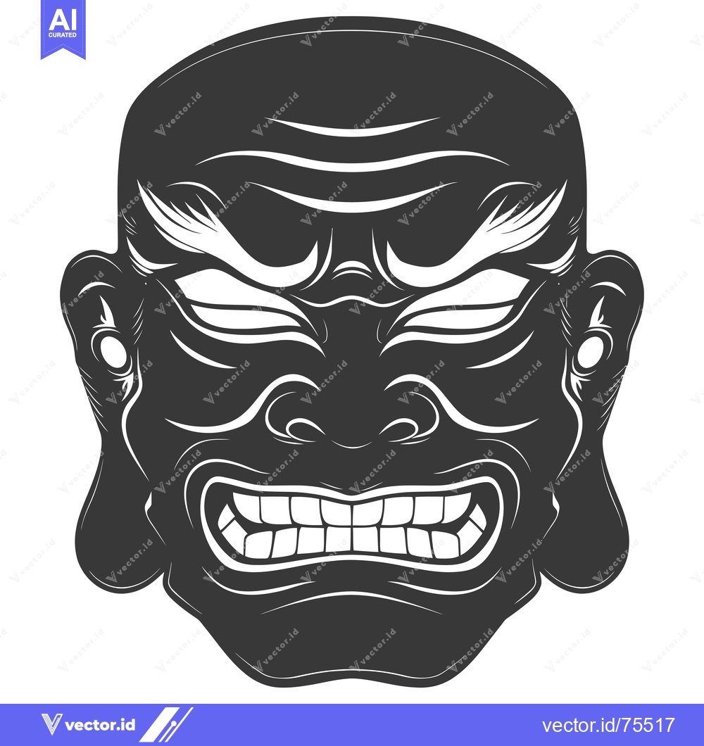 Premium Vector of A Traditional Japanese Mask with a Frowning Expression