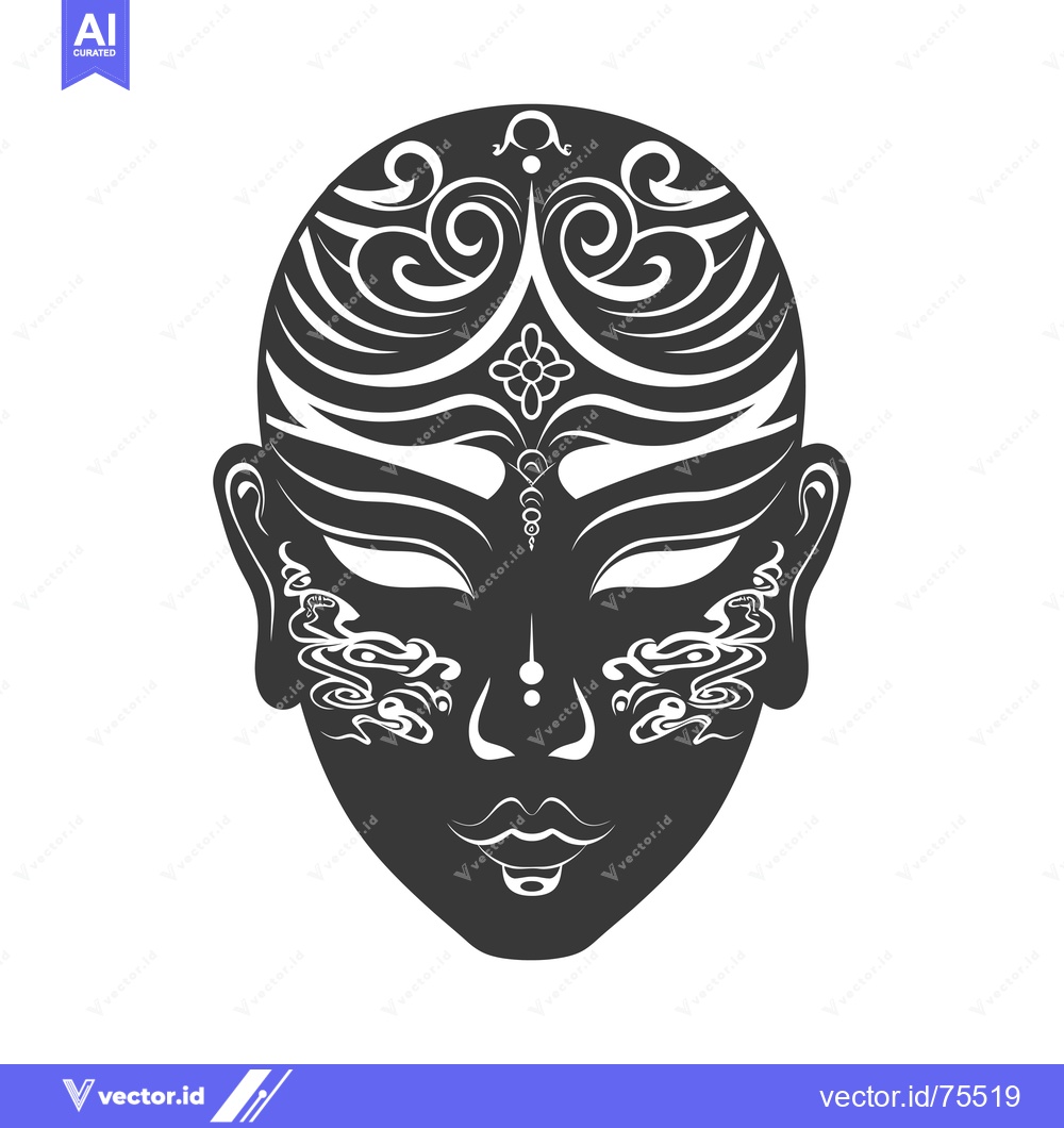 Premium Vector dari Black and White Illustrated Face with Ornate Design