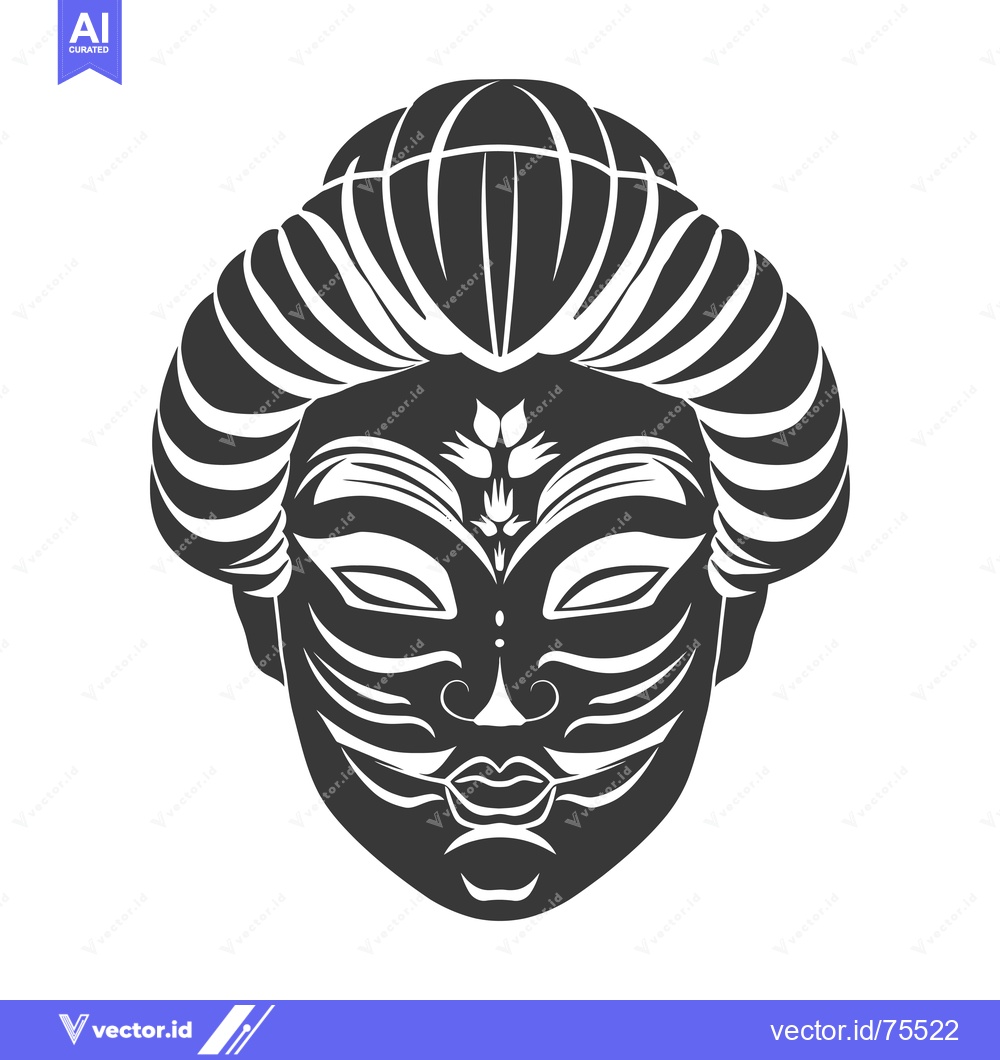 Premium Vector dari Black and white stylized illustration of a geisha mask