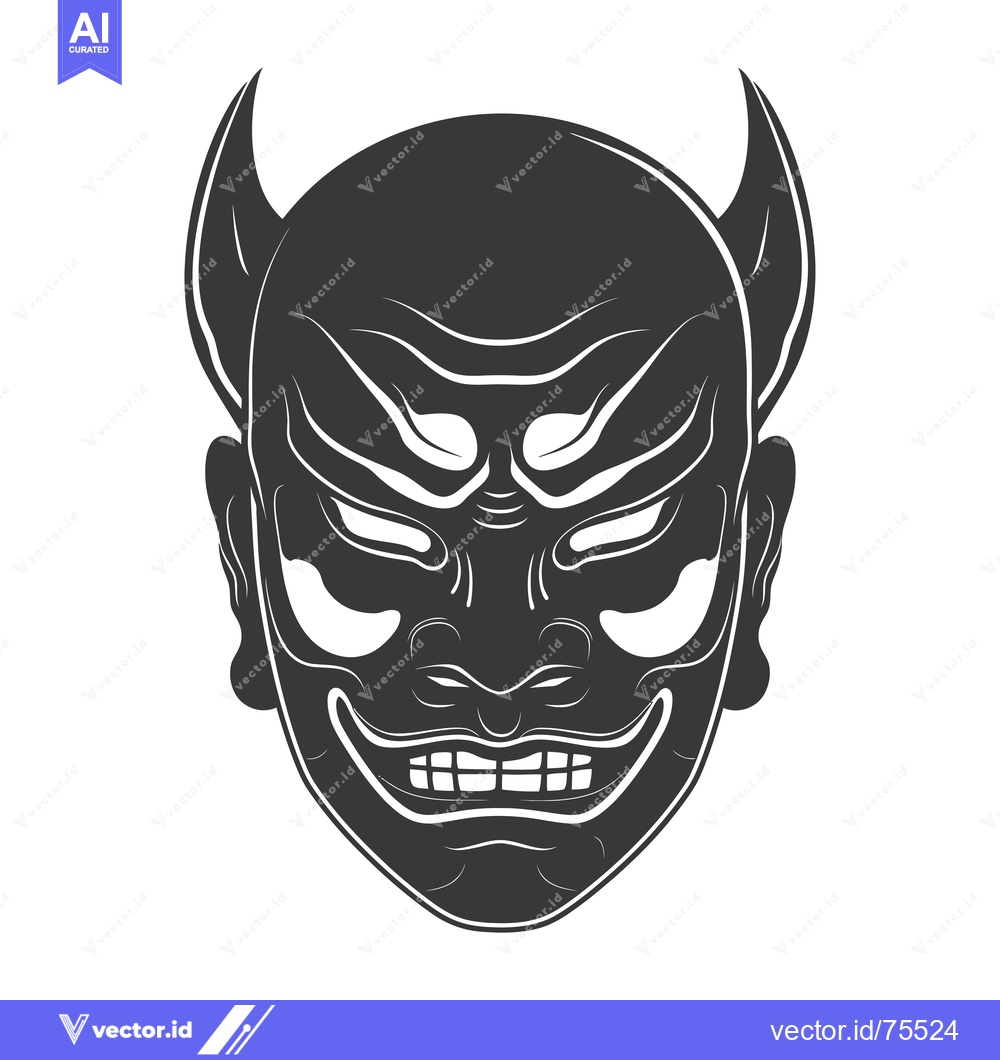 Premium Vector dari A Detailed Illustration of a Traditional Japanese Oni Mask with Horns