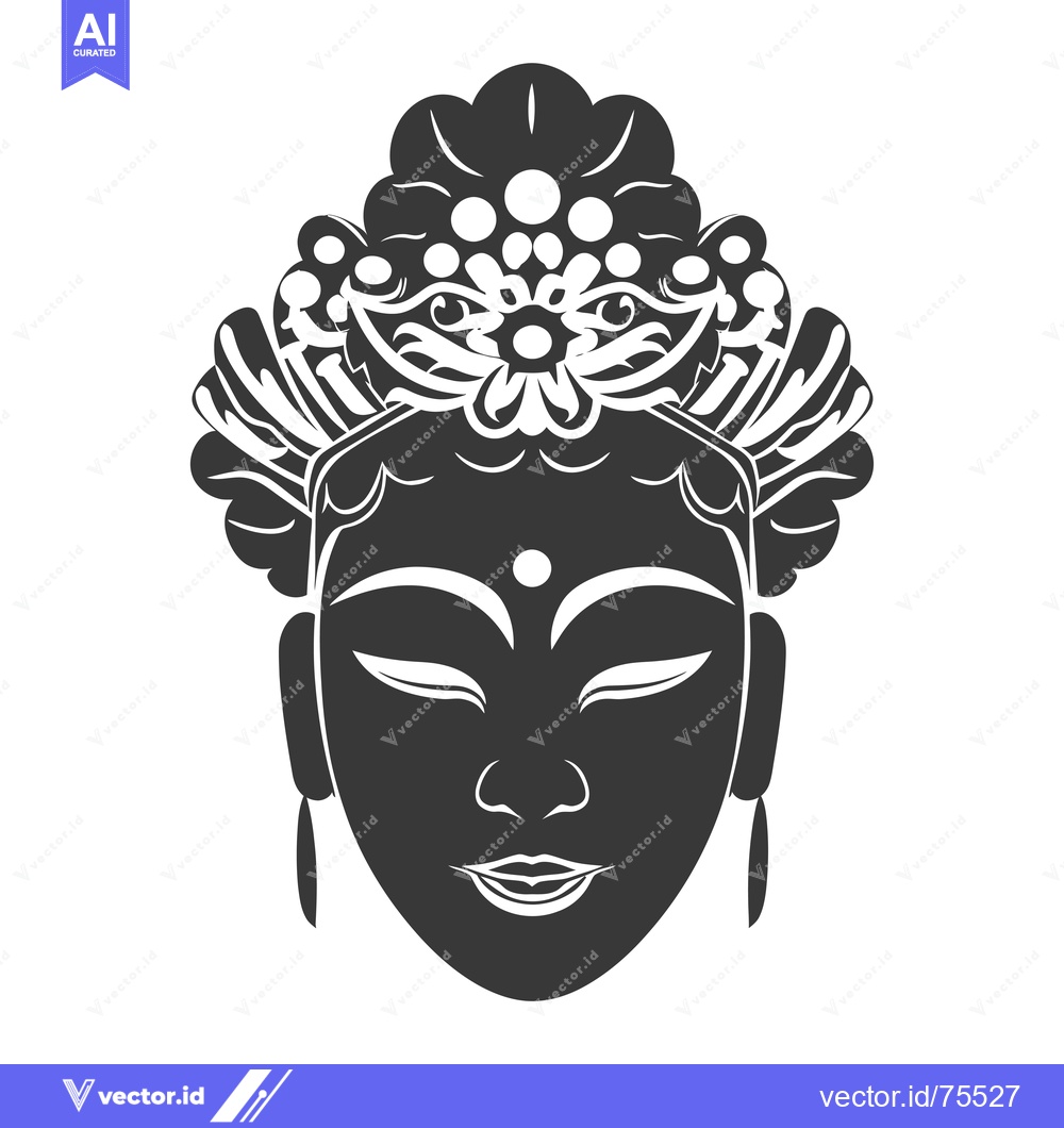 Premium Vector dari Black and White Illustration of a Female Face with Elaborate Headpiece