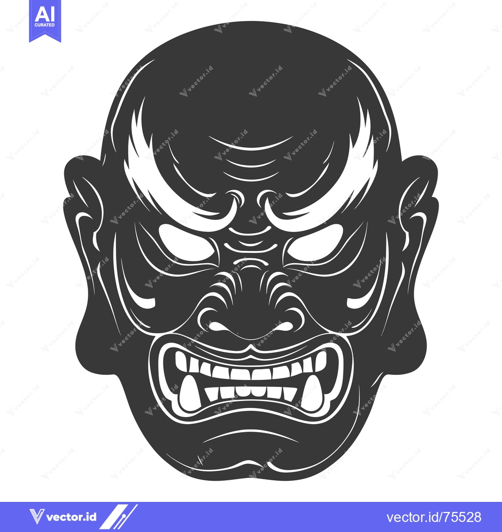 Premium Vector of A Traditional Japanese Oni Mask with Ferocious Features