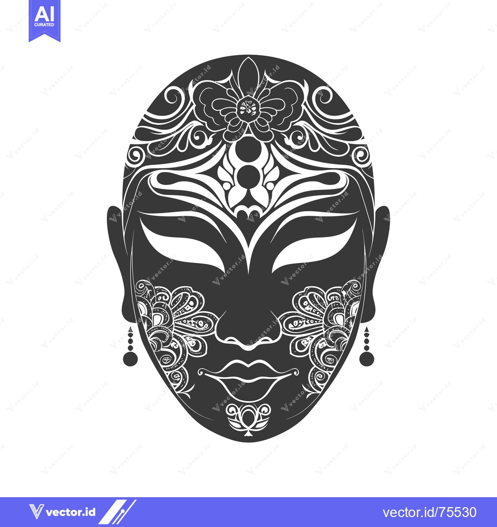 Premium Vector dari Ornamental Black and White Mask with Floral Detail