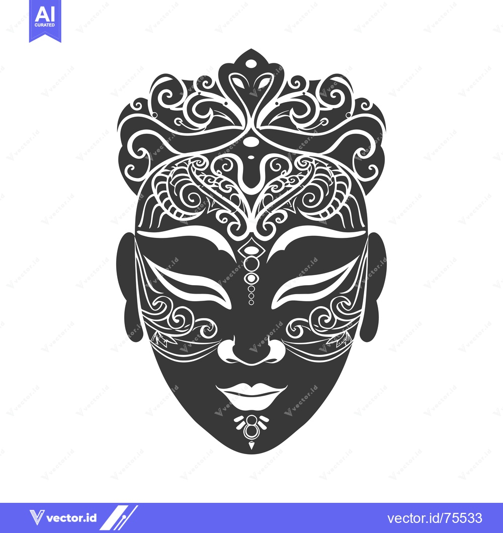 Premium Vector of Ornate Black and White Tribal Mask with Intricate Floral Designs