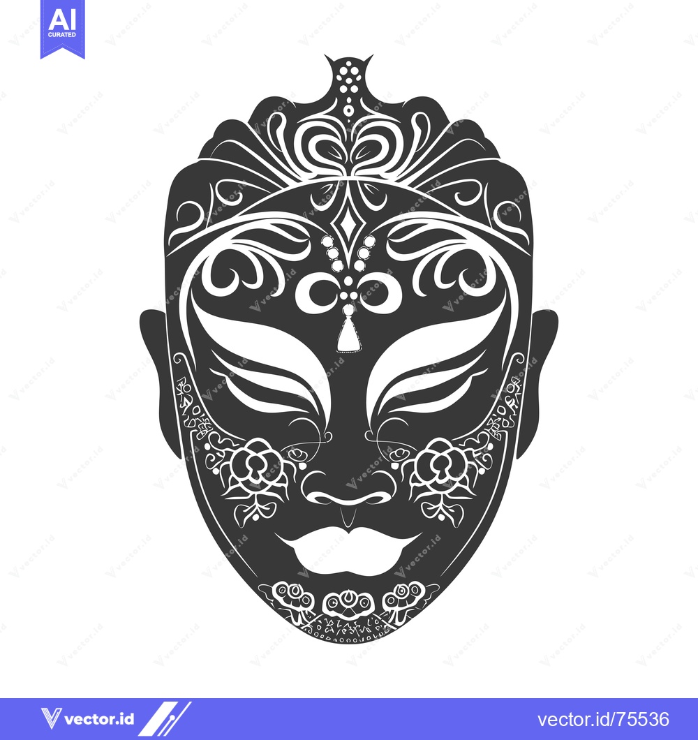 Premium Vector of Ornate Black and White Venetian Carnival Mask with Floral Details