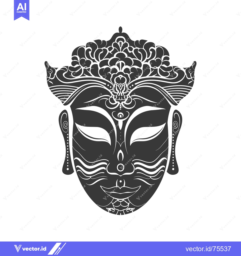 Premium Vector dari Ornate Black and White Illustration of a Buddha Mask