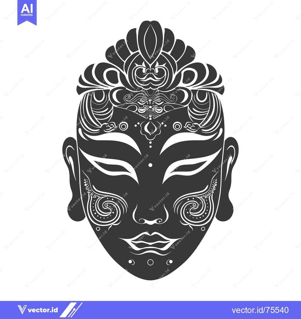 Premium Vector of Ornate Black and White Buddha Mask with Floral Design