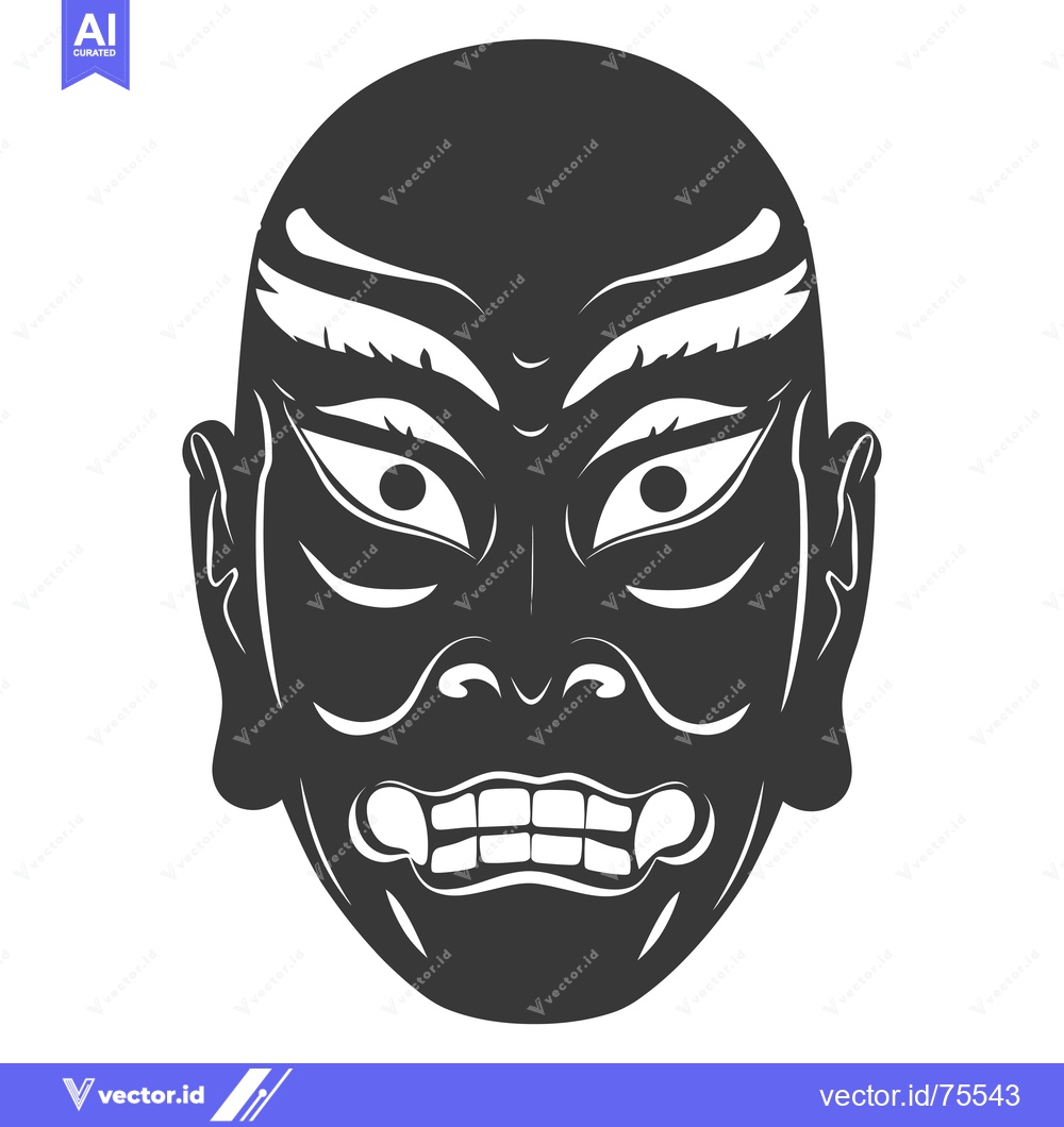 Premium Vector of Black and White Illustration of a Traditional Japanese Mask