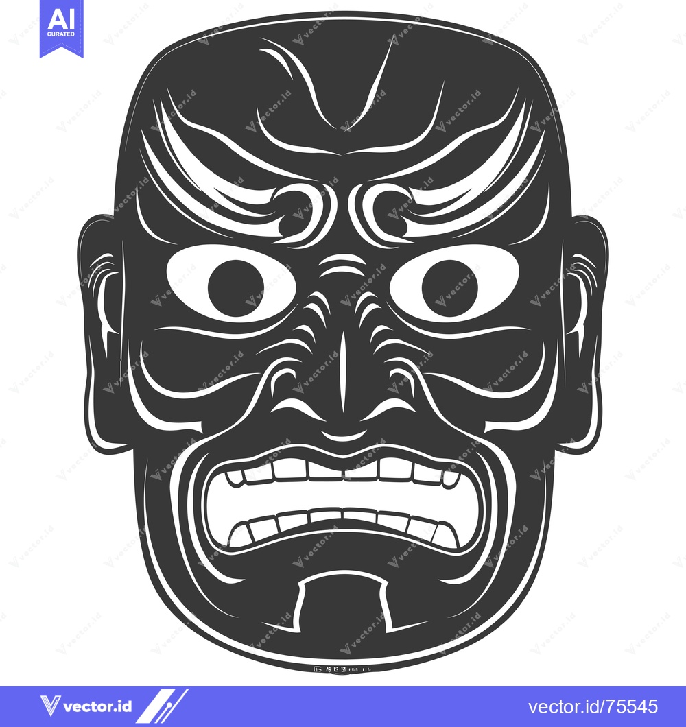 Premium Vector dari Black and White Illustration of a Japanese Oni Mask