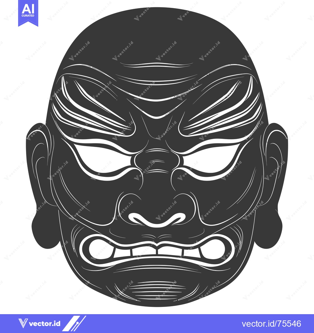 Premium Vector dari A Detailed Black and White Illustration of an Angry Japanese Oni Mask