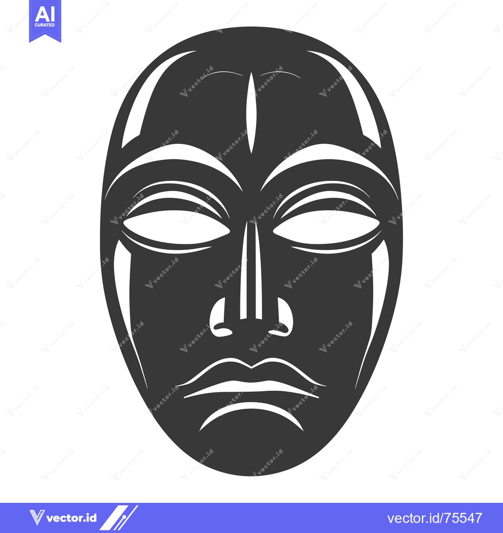 Premium Vector of Black and White Tribal Mask with Detailed Facial Features