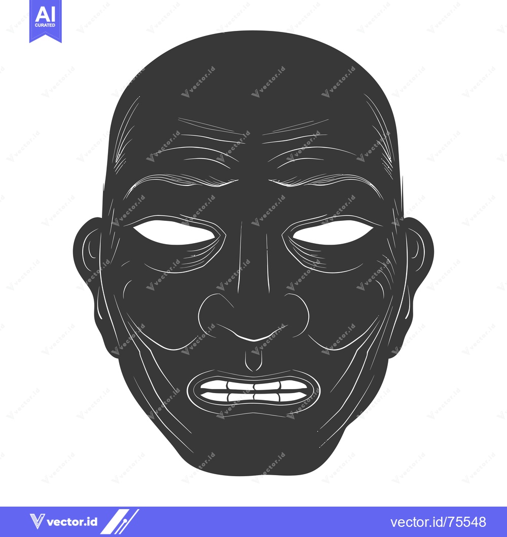 Premium Vector dari Black and White Line Art Illustration of a Human Face with a Frowning