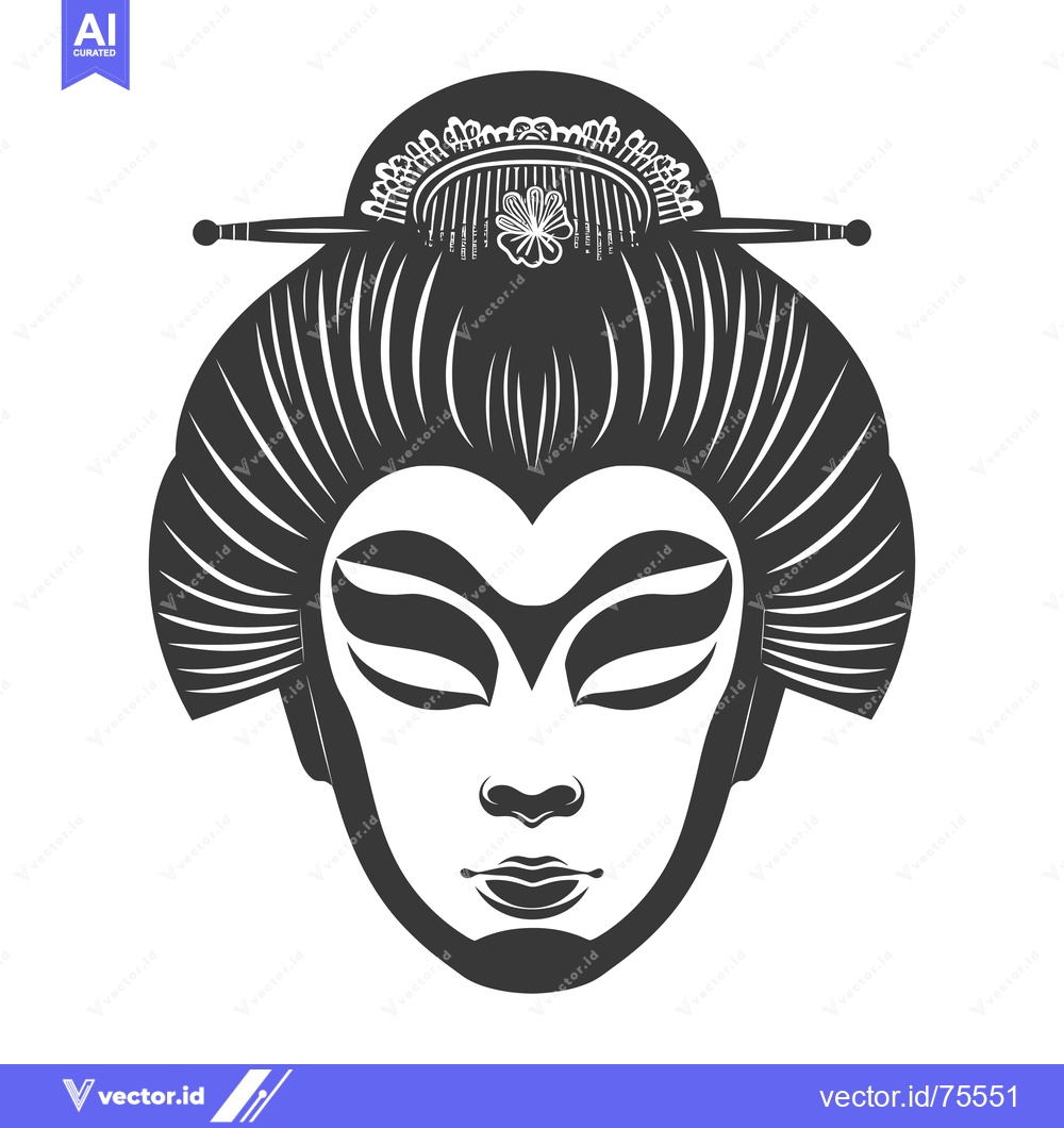 Premium Vector of Black and White Silhouette of a Geisha's Face with Traditional Hair Or