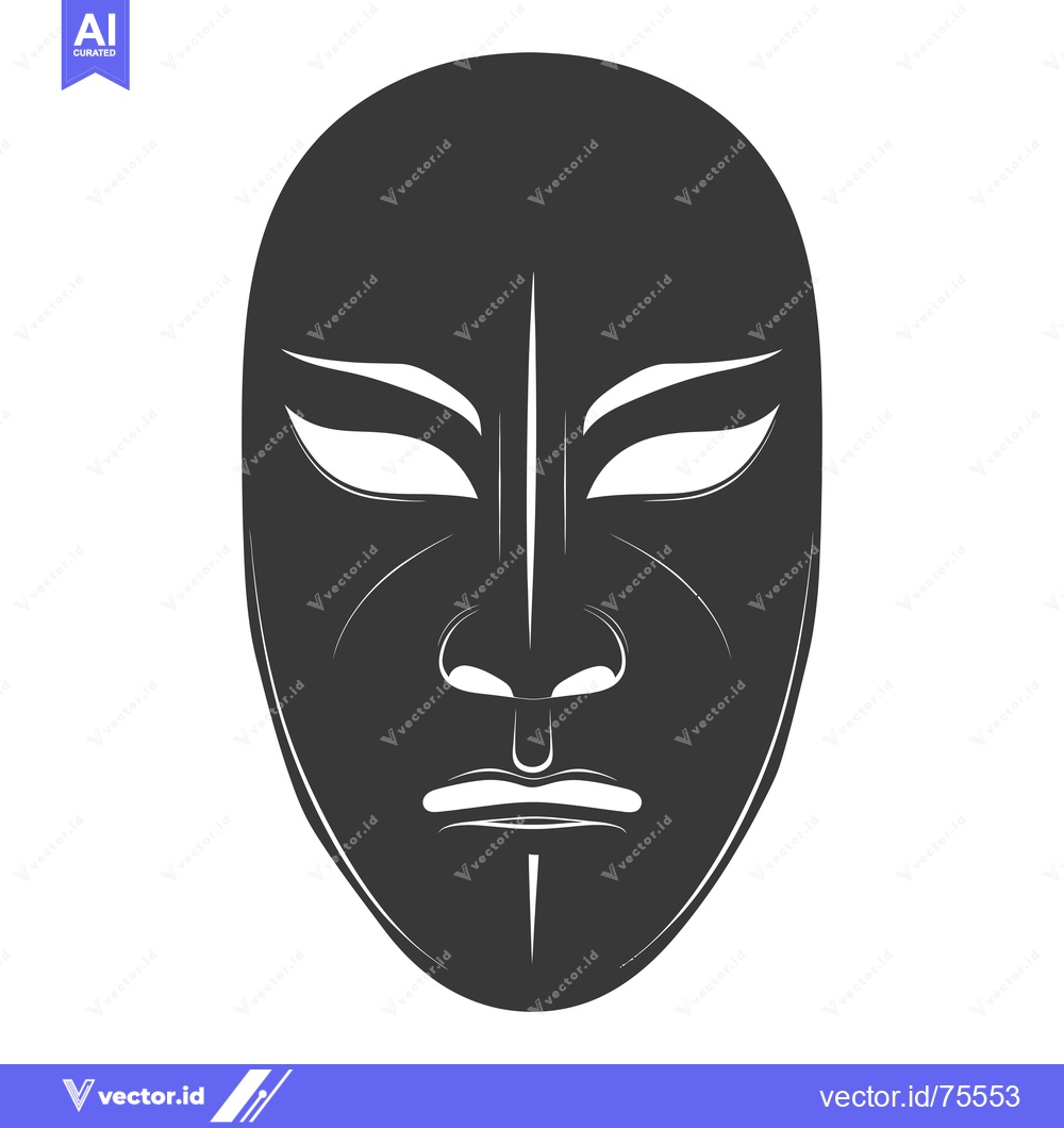 Premium Vector of Black and White Illustration of a Traditional Japanese Mask