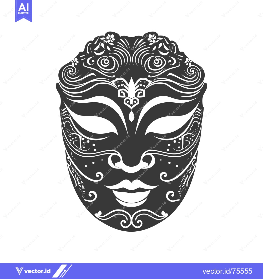Premium Vector of Ornate Black and White Mask with Intricate Floral Design