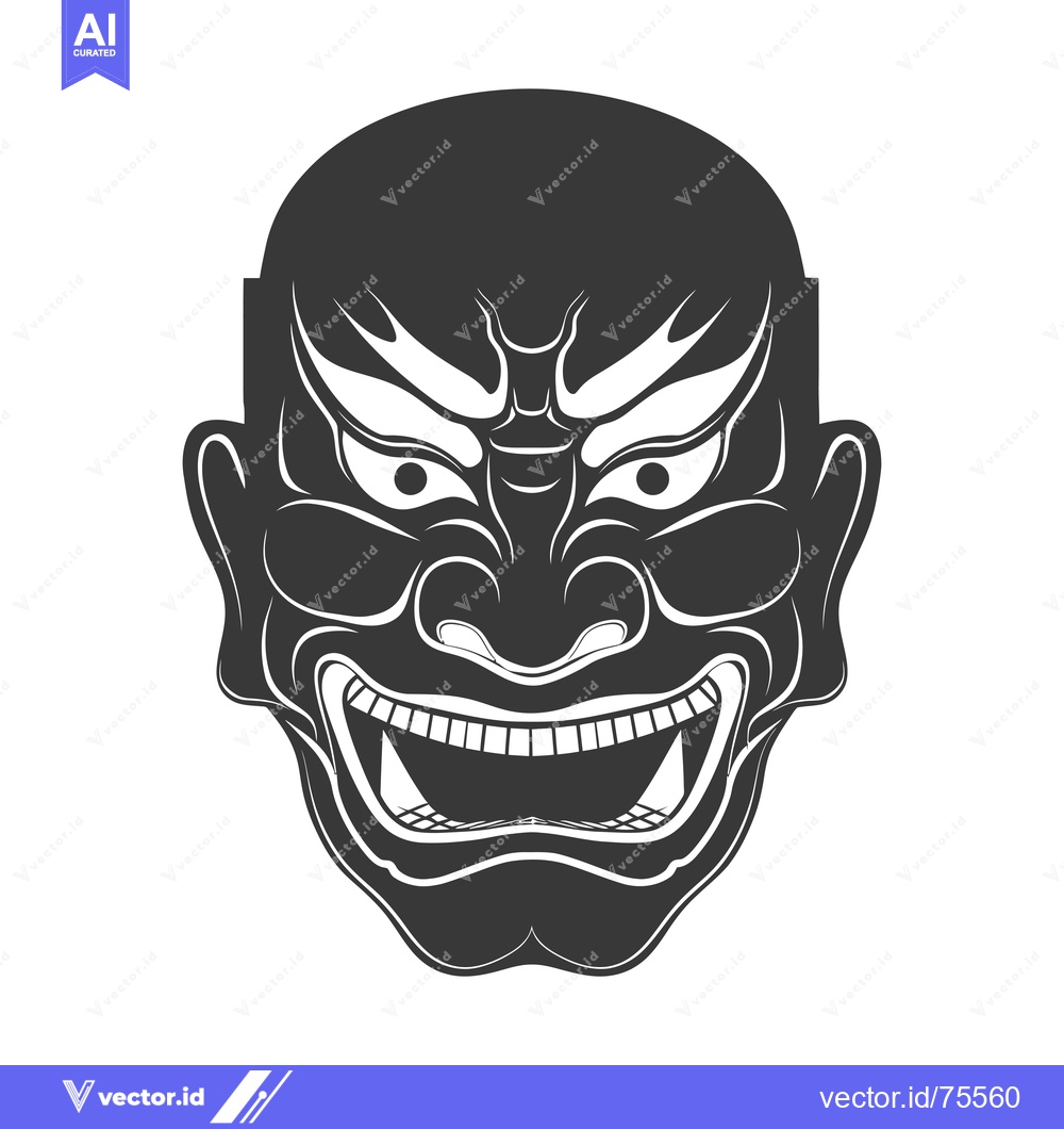 Premium Vector dari Black and White Illustration of a Japanese Oni Mask