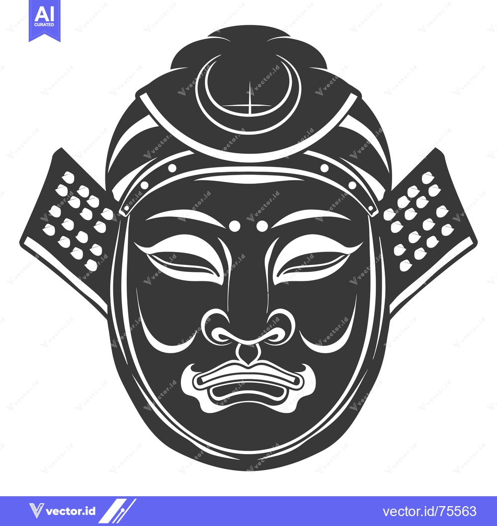 Premium Vector of Black and White Illustration of a Japanese Samurai Mask