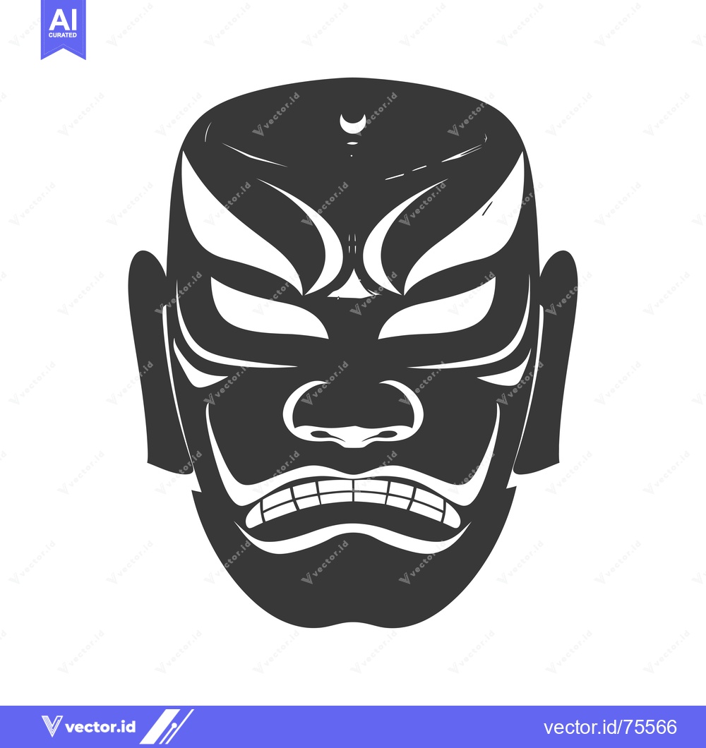 Premium Vector dari Black and White Illustration of a Japanese Noh Mask