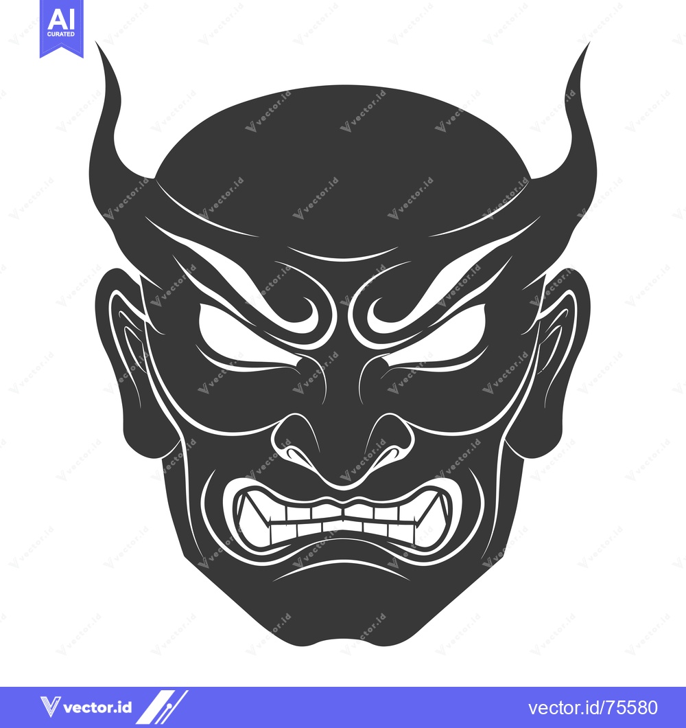 Premium Vector of Black and White Illustration of an Oni Mask