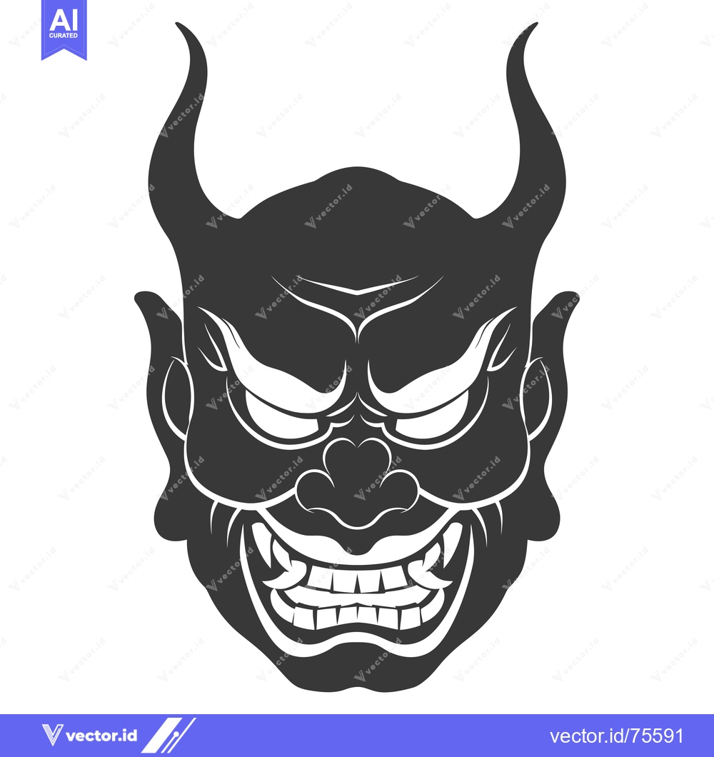 Premium Vector dari Japanese Demon Mask with Horns and Fangs