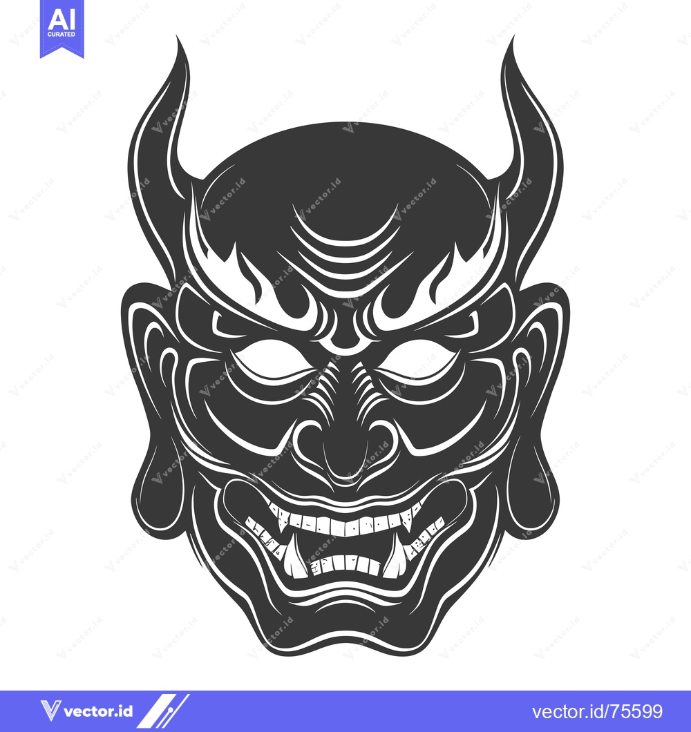 Premium Vector dari Black and White Illustration of a Japanese Oni Mask