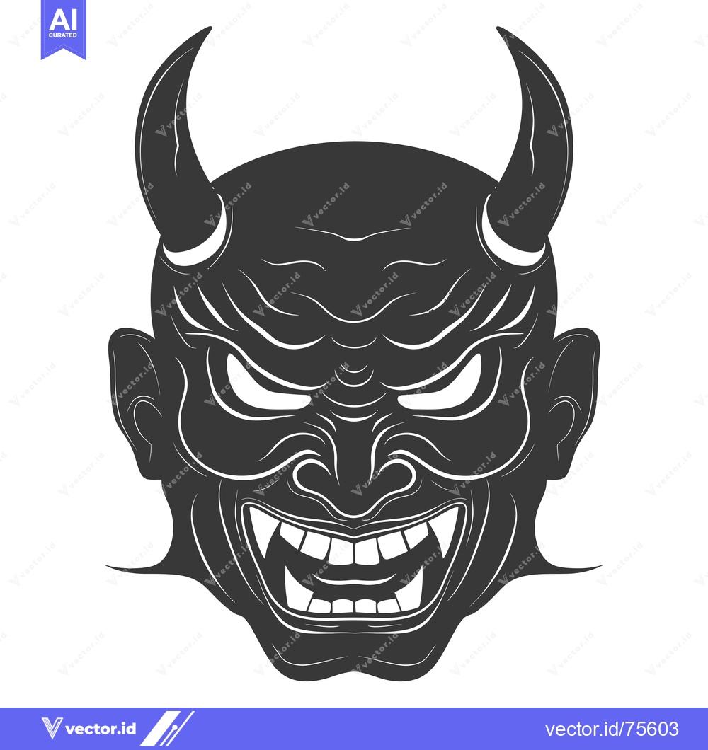 Premium Vector dari A Black and White Illustration of a Demon Mask with Horns