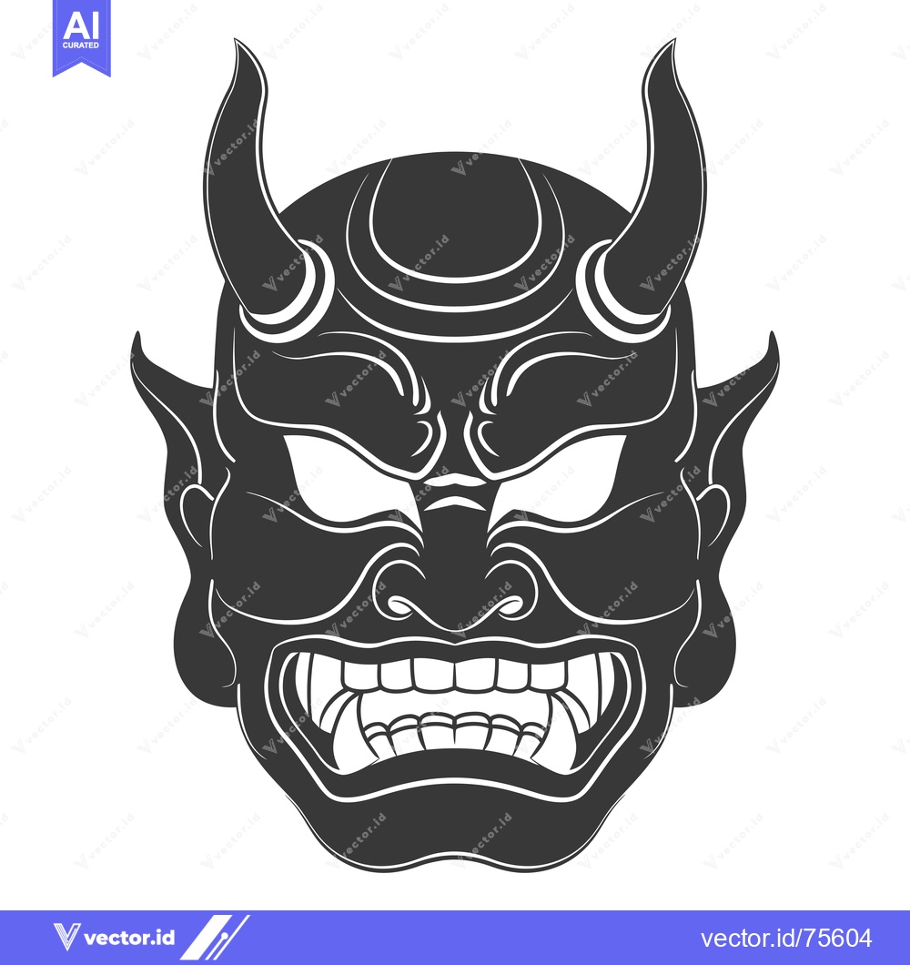 Premium Vector of Traditional Japanese Oni Mask with Fangs and Horns