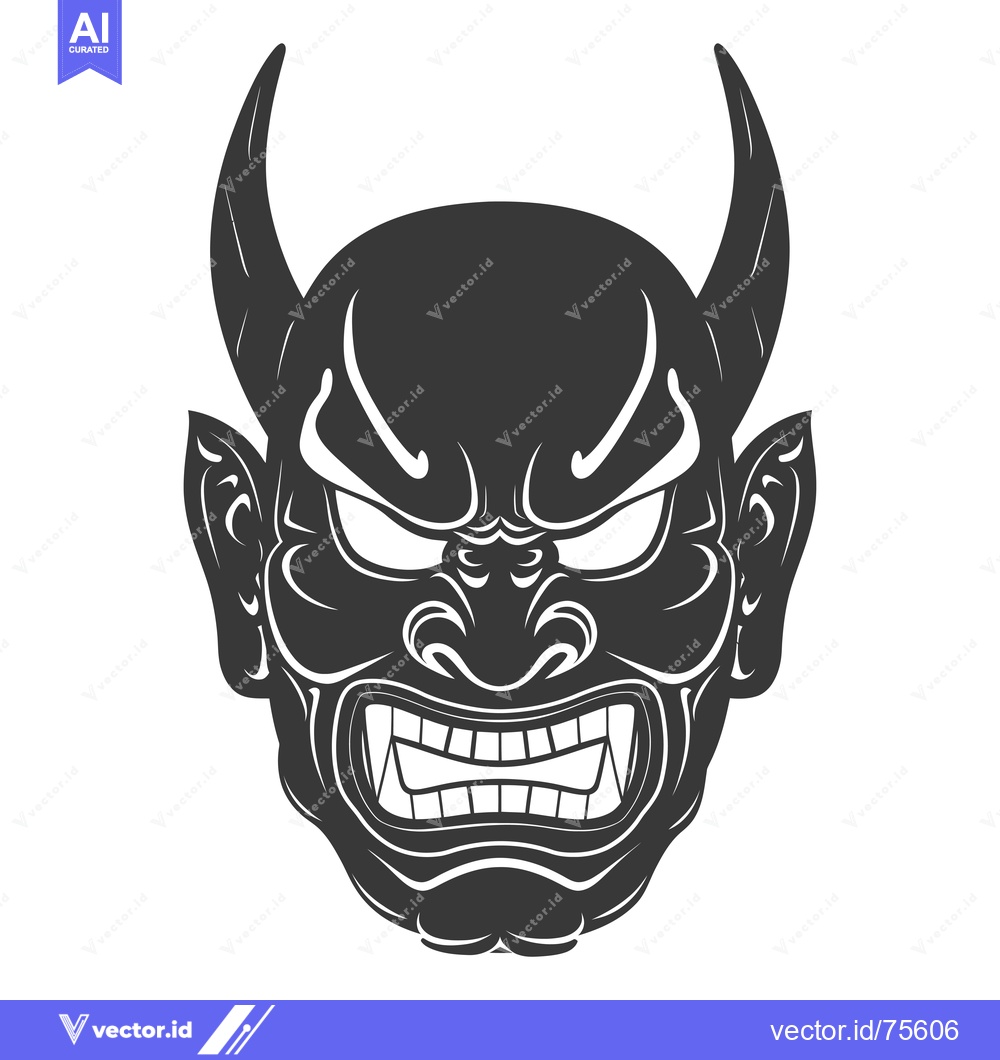 Premium Vector of An Illustrated Black and White Japanese Demon Mask