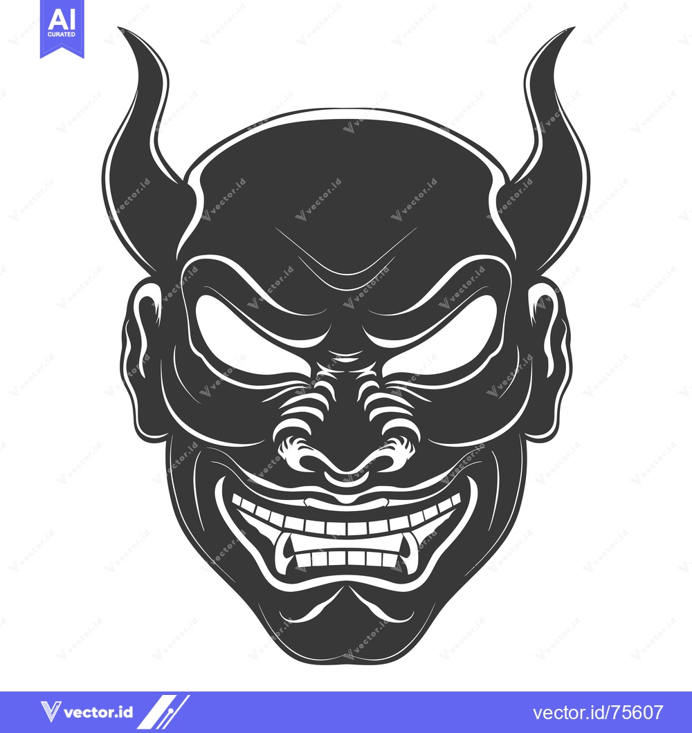 Premium Vector dari Illustration of a Black and White Oni Demon Mask