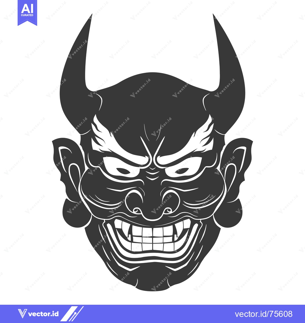 Premium Vector dari Black and White Illustration of a Japanese Oni Mask